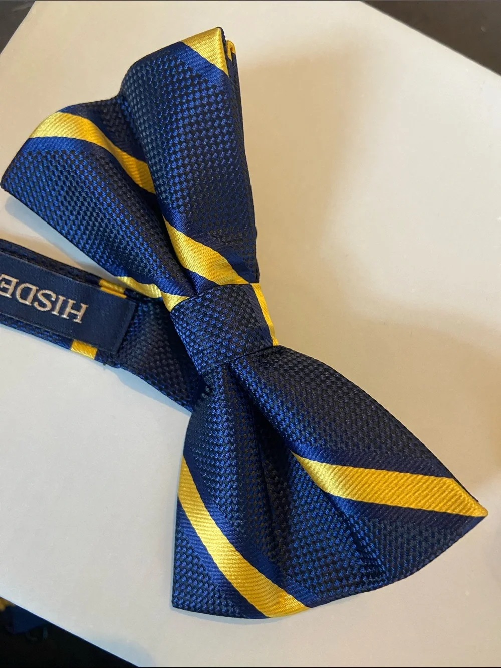 NEW in box Hisdern handmade stripe formal bow tie